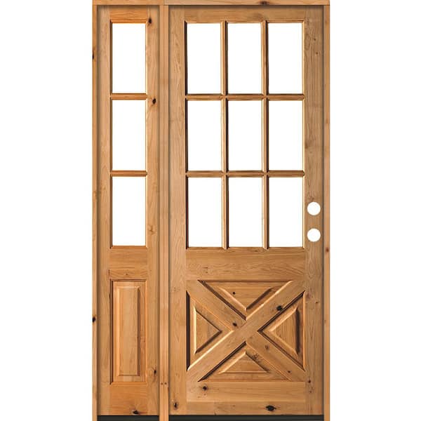 Krosswood Doors 50 in. x 96 in. Knotty Alder 2-Panel Left-Hand/Inswing Clear Glass Clear Stain Wood Prehung Front Door w/Left Sidelite