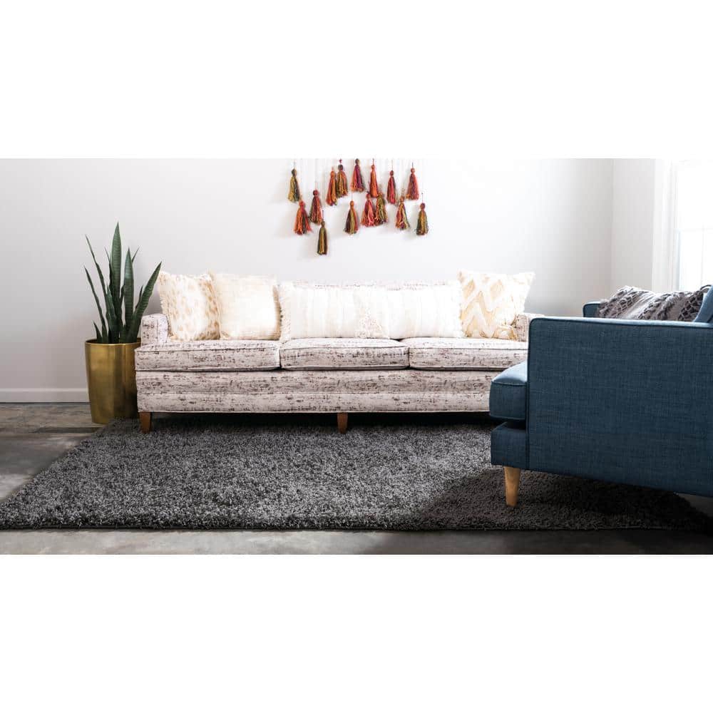 Graphite Gray Reversible Shag Rectangular Rug, Easy Care & Stain-Resistant