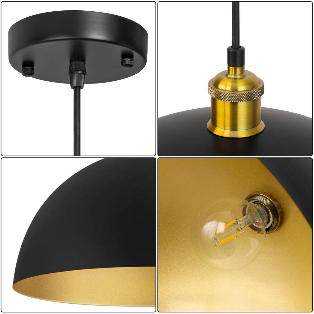 Large Black and Gold Metal Dome Pendant Light