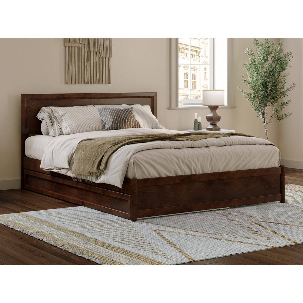 Lylah Queen Walnut Wood Platform Bed with Trundle