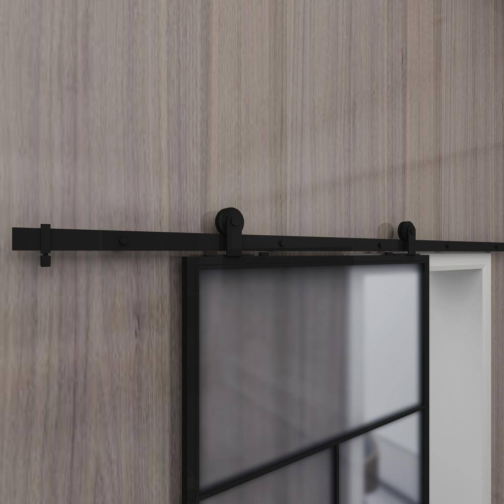 Nation Black Metal Barn Door with Frosted Glass Panels