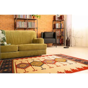 5 ft. x 8 ft. Ivory Elegant and Durable Hand Knotted Luxurious Geometric Pattern Keysari Kilim Rectangle Wool Area Rugs