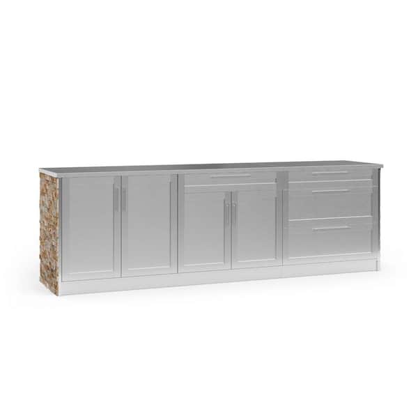 NewAge Products Signature Series 111.16 in. x 25.5 in. x 37 in. 5-Piece Stainless Steel Outdoor Kitchen Cabinet Set in Scabos Travertine