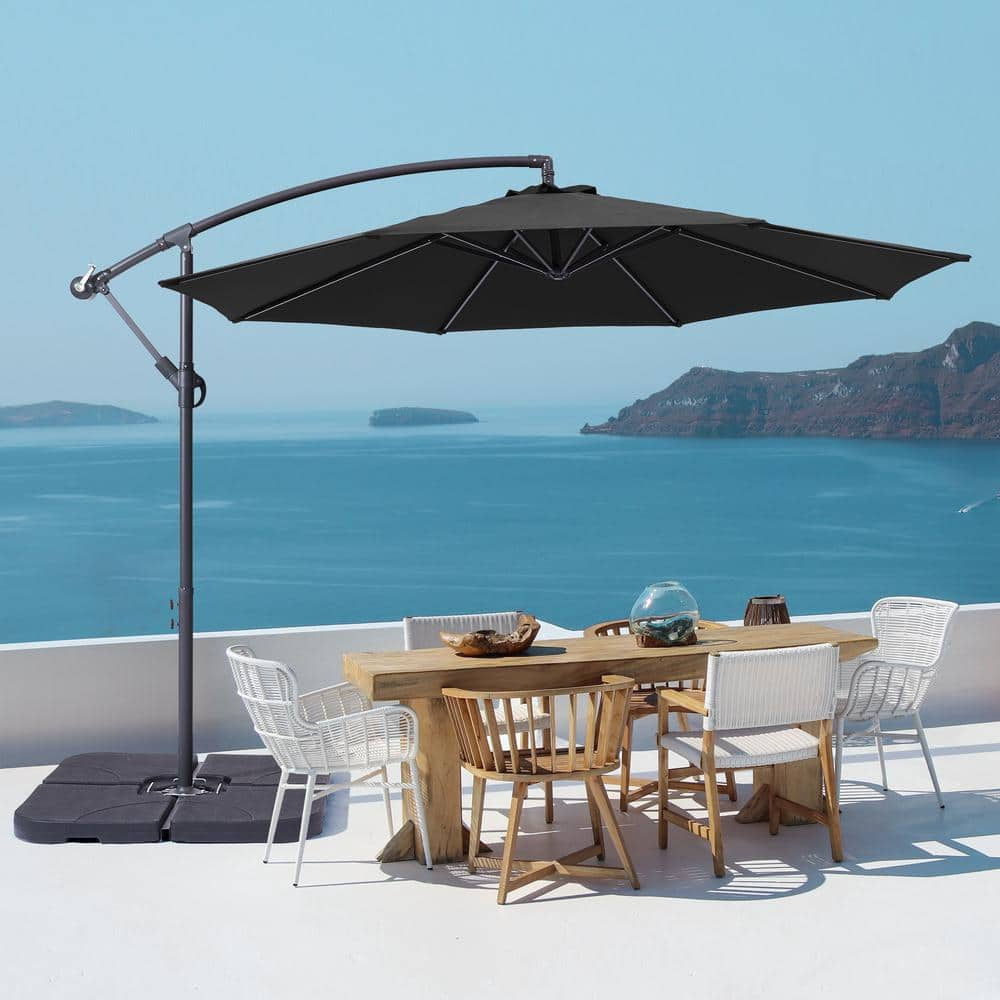 Sonkuki 10 Ft. Round Outdoor Patio Cantilever Offset Umbrellas In Black ...