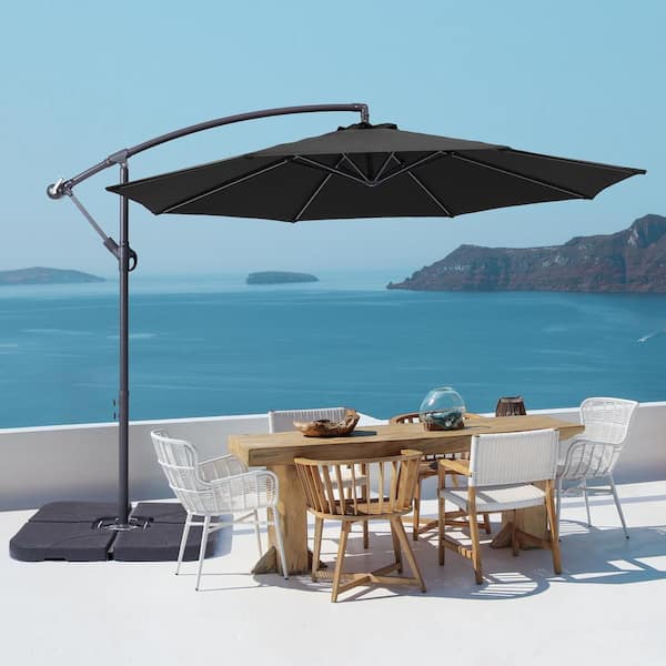 Sonkuki 10 ft. Round Outdoor Patio Cantilever Offset Umbrellas in Black