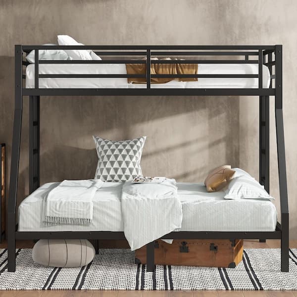 Black Twin Over Full Bunk Beds for Adults, Heavy Duty Adult Bunk Beds, Metal Bunk Bed Twin Over Full for Kids, Teens