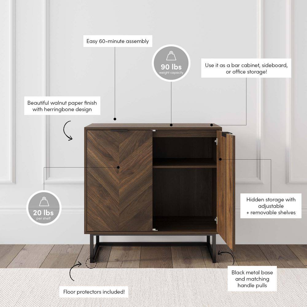 Walnut Freestanding Accent Cabinet with Adjustable Shelving