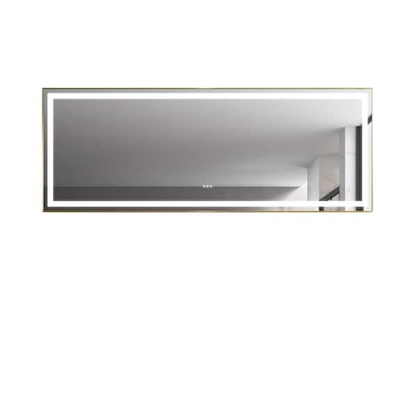 WELLFOR 96 in. W x 36 in. H Rectangular Aluminium Framed Anti-Fog Dimmable LED Wall Bathroom Vanity Mirror in Gold