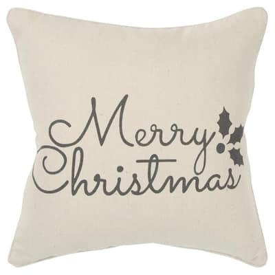 Natural Holiday "Merry Christmas" Sentiment Cotton Poly Filled 20 in. x 20 in. Decorative Throw Pillow