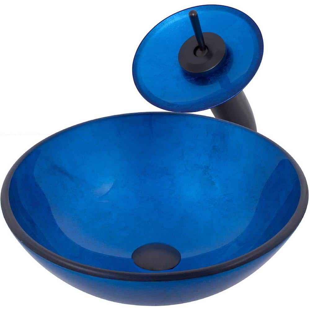 Novatto Vessel Sink in Blue with Faucet in Oil Rubbed Bronze NSFC