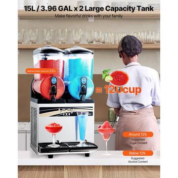 1055 oz. Commercial Slushy Machine 15L x 2 Tanks Frozen Drink Machine Snow Cone Machine Margarita Machine 1000W