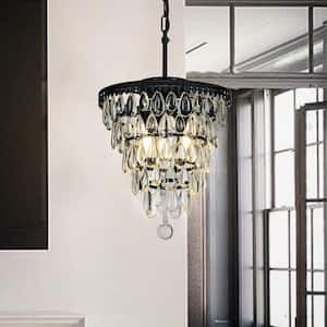 3-Light Matte Black Crystal Chandelier with Clear Glass