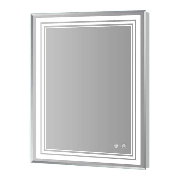 JimsMaison 32 in. W x 24 in. H Rectangular Frameless Anti-Fog Wall Mounted Bathroom Vanity Mirror in Silver