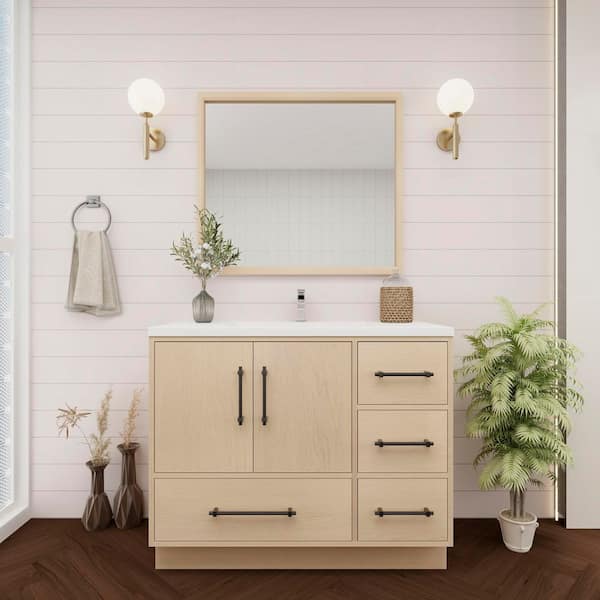 BV Better Vanity Victoria 42 in. W x 20 in. D x 35 in. H Single Sink Freestanding Bath Vanity in Yellow Oak with White Acrylic Top
