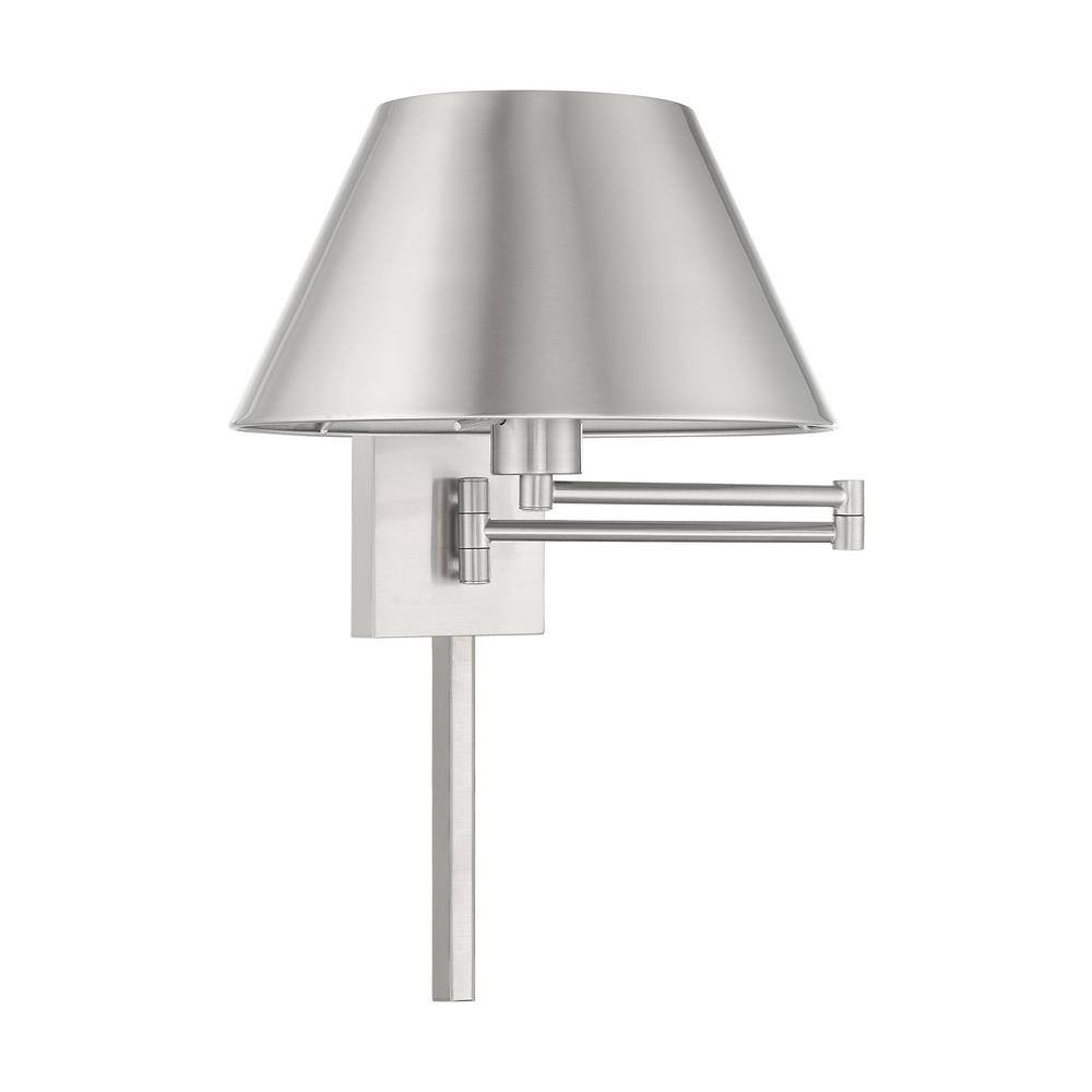 Elegant Brushed Nickel Swing Arm Wall Lamp with Hand-Crafted Shade