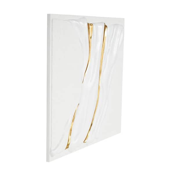 Litton Lane 37 in. x 37 in. Metal White Dimensional Textured Wavy Abstract Wall Sculpture with Curved Gold Accents