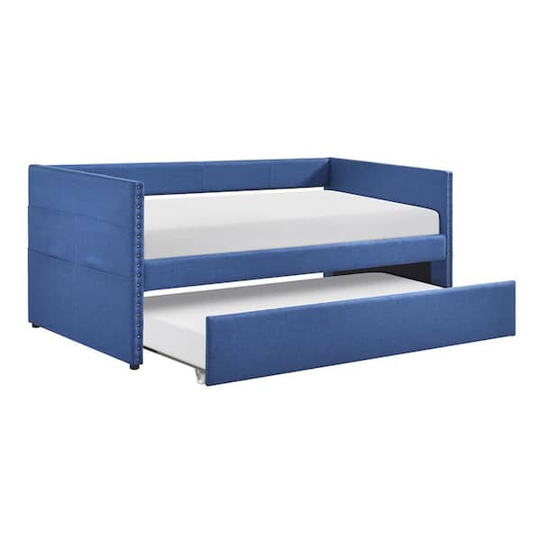 Auberon Blue Textured Fabric Upholstered Twin Daybed with Trundle