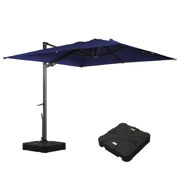Mondawe 10 ft. Square Aluminum Cantilever Outdoor Tilt Patio Umbrella in Navy Blue with Base Weight Stand