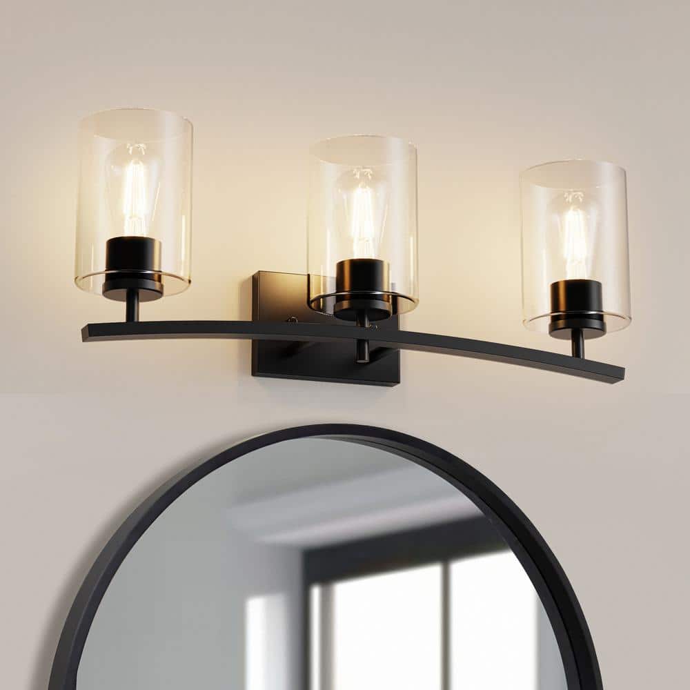 24 in. 3-Light Black Vanity Light with Cylinder Clear Glass Shades for Bathroom, Living Room, Entryway price history on PriceWatchPro