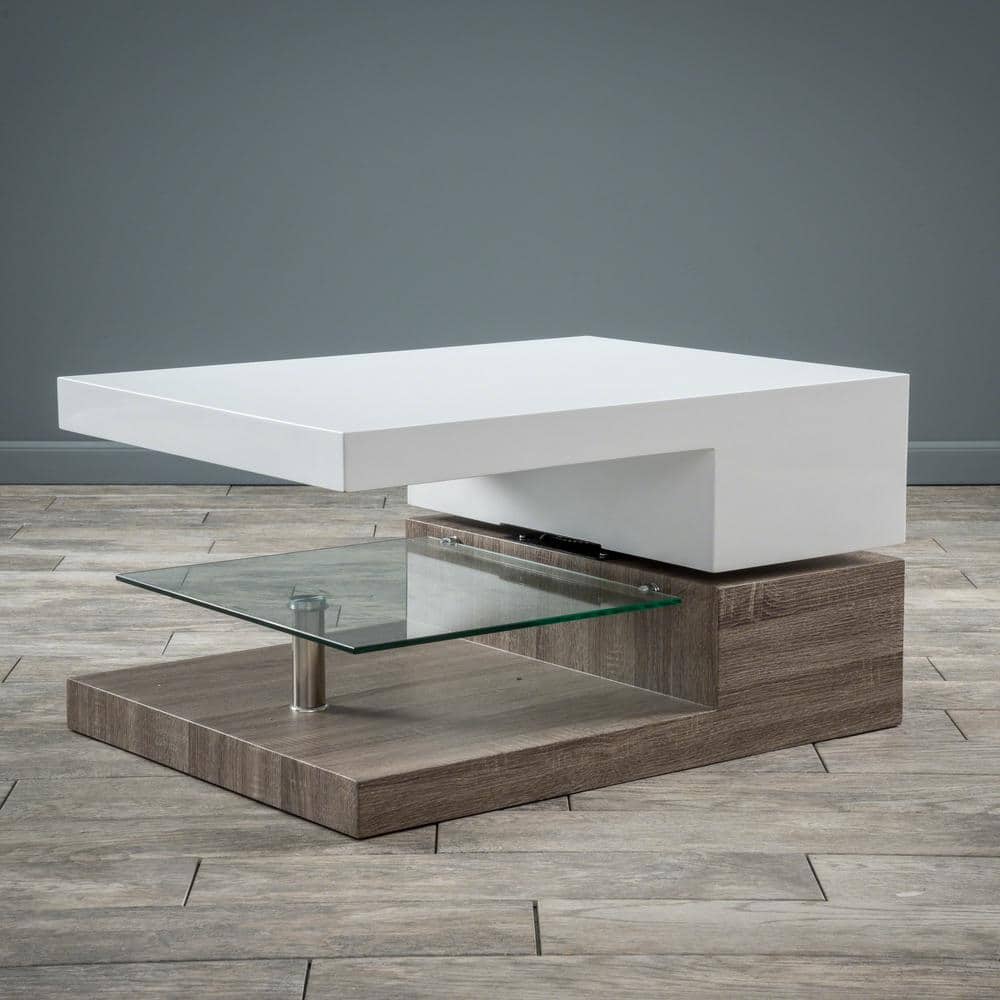 Bridgetown 36" White and Oak Rotatable Coffee Table