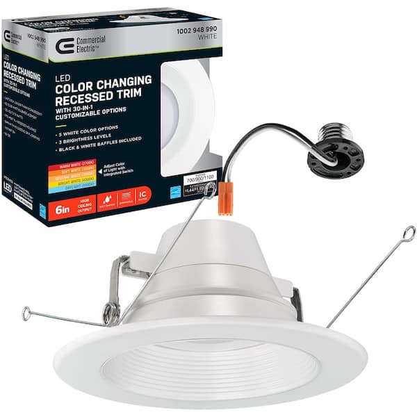 Commercial Electric 6 in. Adjustable CCT 30 Lighting Options Integrated Integrated LED Recessed Light Trim New Construction Remodel