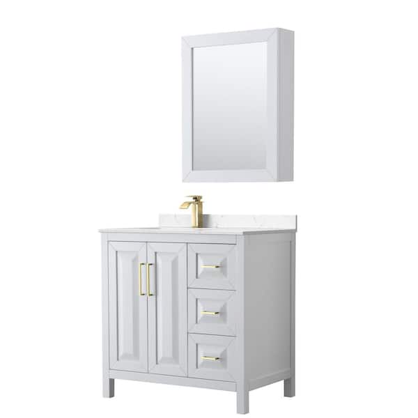 Wyndham Collection Daria 36 in. W x 22 in. D x 35.75 in. H Single Bath Vanity in White with Carrara Cultured Marble Top and MC Mirror