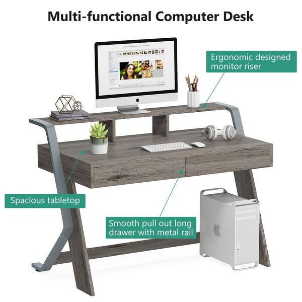 AYEASY Home Office Desk with Monitor Stand Shelf, 66 inch Large Computer  Desk with Power Outlet and USB Charging Port, Table with Storage Shelves  and