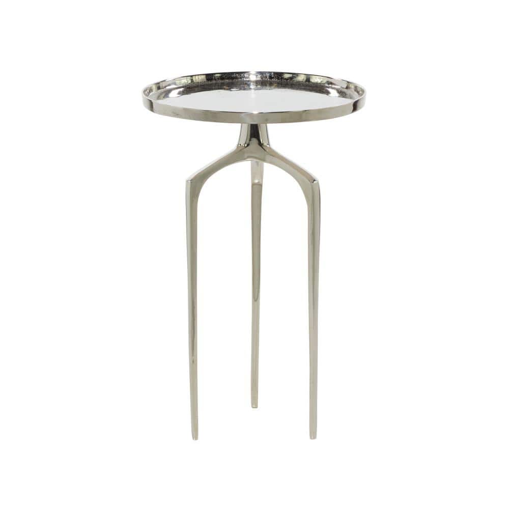 Contemporary Silver Metal Round Side Table with Curved Tripod Base