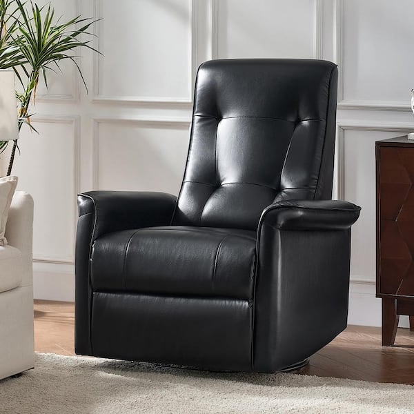Urban Black Vegan Leather Swivel Rocker Power Recliner with USB Port