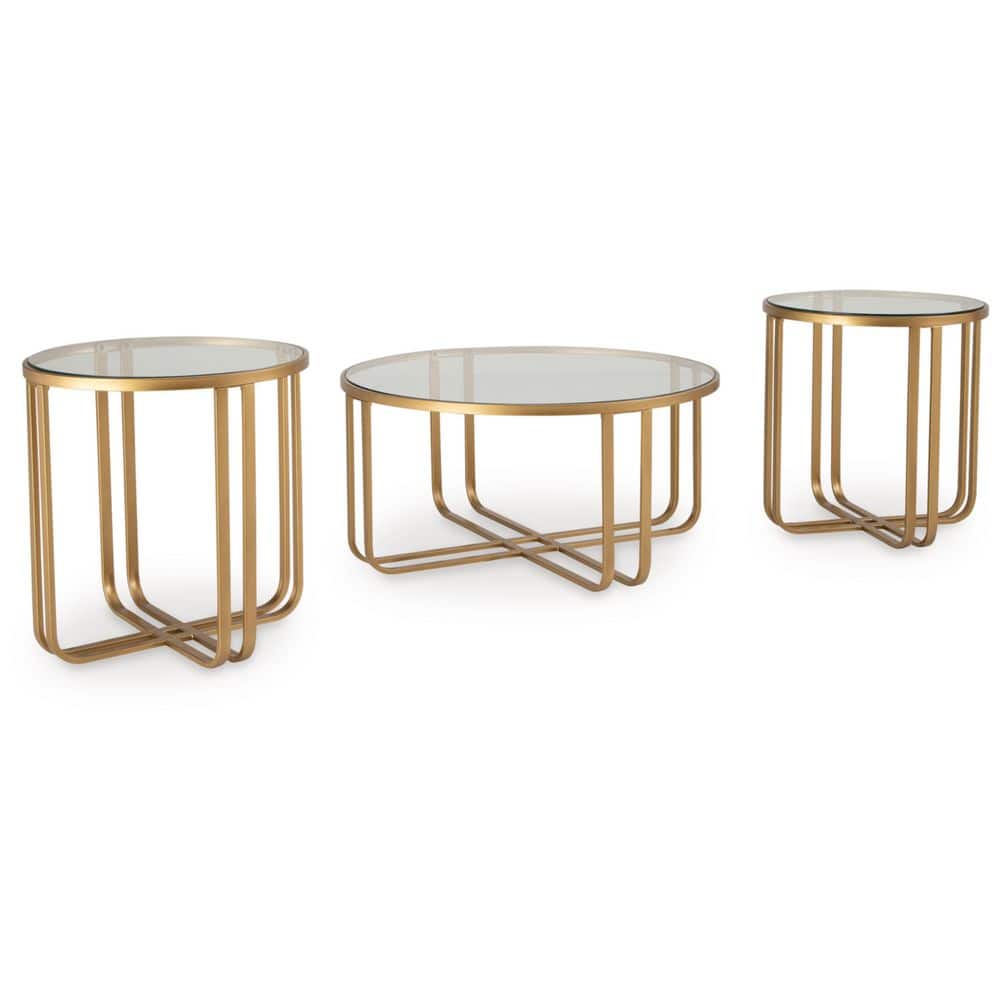 Gold and Glass Round Modern Coffee Table Set