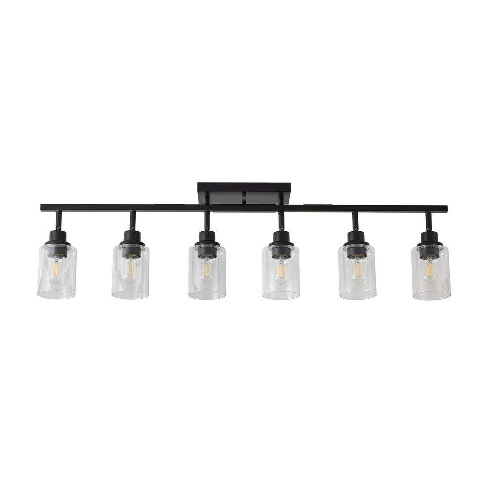 43.3 in. 6-Light Matte Black Semi Flush Mount Rotatable Track Lighting with Clear Glass Shade and No Bulbs Included price history on PriceWatchPro