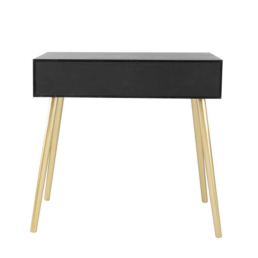 Jet Black Pine & Rattan Console Table with Mirrored Glass, 32"