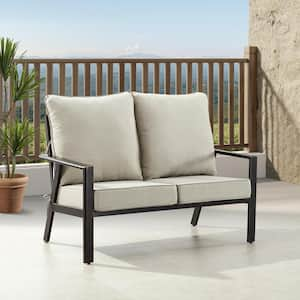 Black 1-Piece Aluminum Outdoor Loveseat with Light Grey Cushion