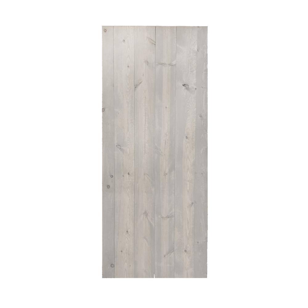 Coast Sequoia 72" x 84" Light Gray Knotty Pine Wood Double Sliding Barn Door with Hardware Kit
