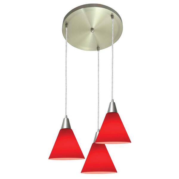 Access Lighting 3-Light Pendant Brushed Steel Finish Red Glass-DISCONTINUED