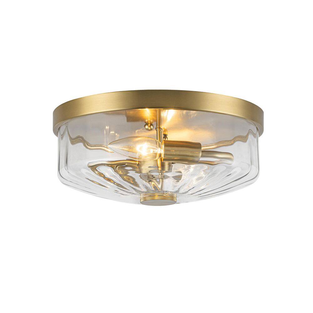 11 in. Brass 2-Light Semi-Flush Mount Ceiling Light with Clear Striped Glass for Kitchen Bedroom Hallway Entryway price history on PriceWatchPro