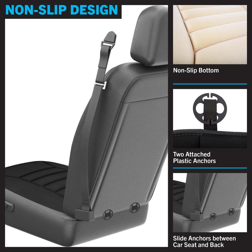 Black Memory Foam Car Seat Cushion Pad with Non-Slip Bottom