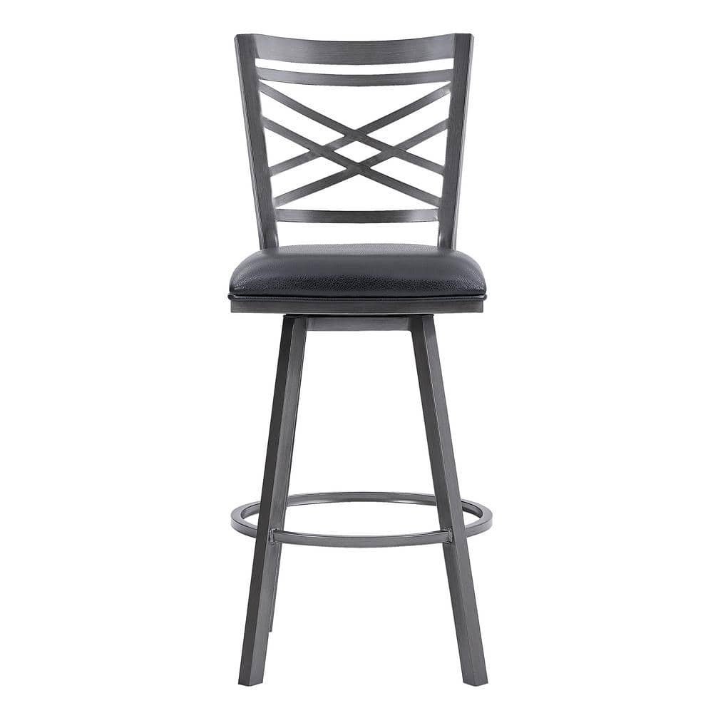 Fargo 32" Swivel Barstool in Mineral Finish with Black Faux Leather