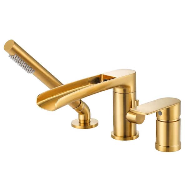 Single-Handle Tub Deck Mount Roman Tub Faucet with 360° Swivel Waterfall Spout with 59 in. Hose in Brushed Nickel