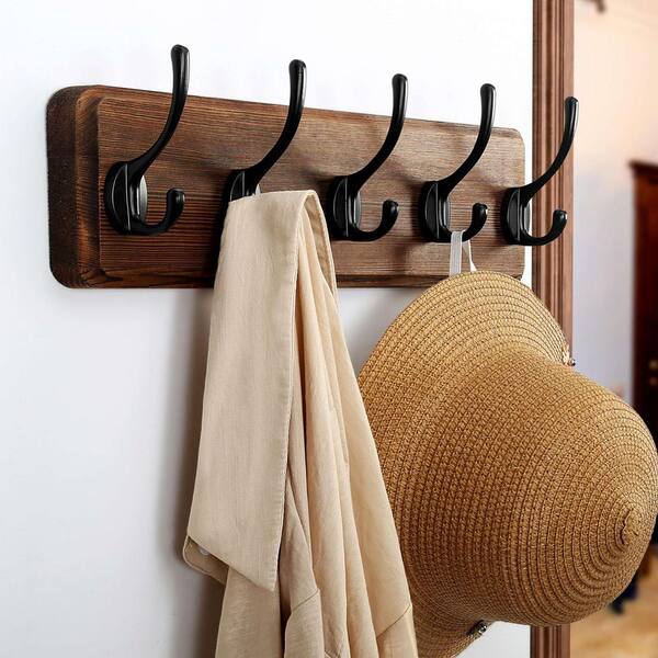 Coat Rack Wall, Heavy-Duty, 5-Double-Hooks Wooden Wall Mounted