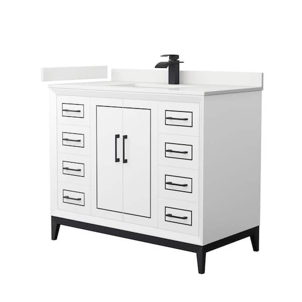 Wyndham Collection Marlena 42 in. W x 22 in. D x 35.25 in. H Single Bath Vanity in White with White Quartz Top