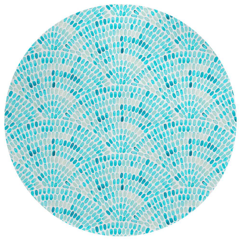 Surfside 8 ft. x 8 ft. Blue Geometric Indoor/Outdoor Area Rug