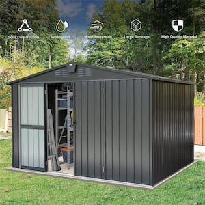 10 ft. W x 8 ft. D Metal Black Shed with Lockable DoubleDoor (80 sq. ft.)