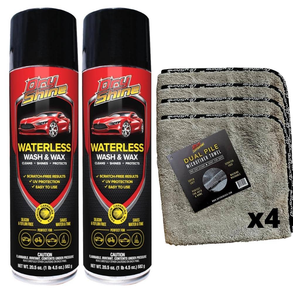 Dry Shine Waterless Car Wash and Wax 2-Pack plus Dual Pile Microfiber  Towels DS-WW2-4MF The Home Depot