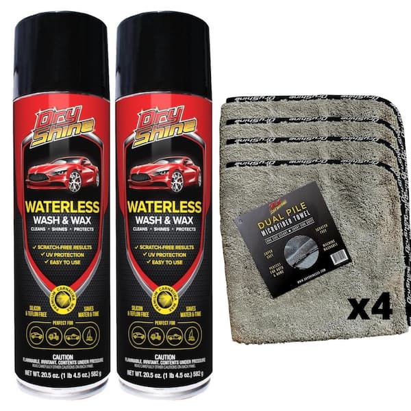 Waterless Car Wash and Wax 2-Pack plus 4 Dual Pile Microfiber Towels