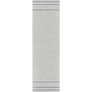 Maise Cream Blue 2 ft. x 8 ft. Modern Abstract Indoor Outdoor Runner Rug