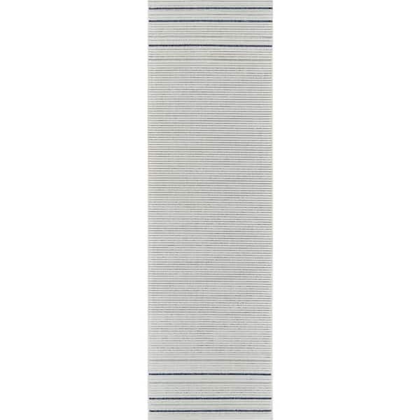Maise Cream Blue 2 ft. x 8 ft. Modern Abstract Indoor Outdoor Runner Rug