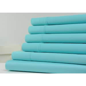 1200TC 6-Piece Aqua Solid Cotton Blend Queen Sheet Set