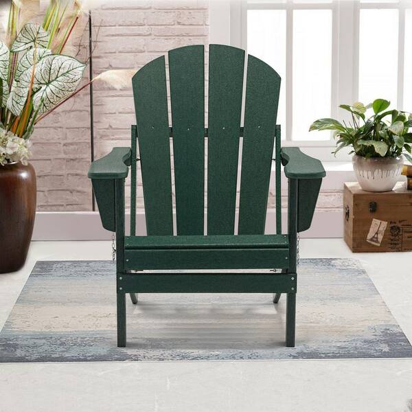 Uixe Classic Dark Green Folding Plastic Adirondack Chair (4-Pack
