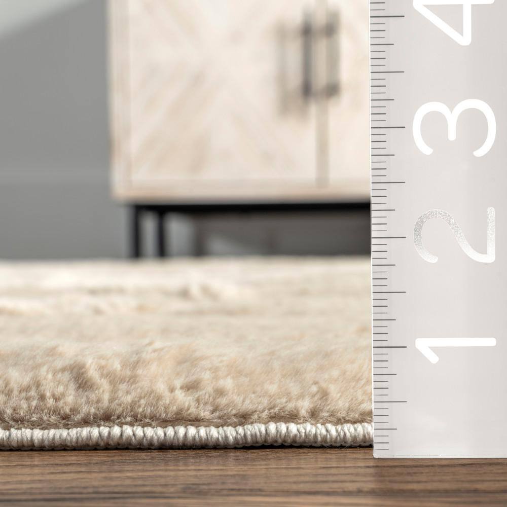 Kai Beige Faux Rabbit Fur Machine Washable Runner Rug